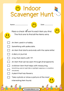 Indoor Scavenger Hunt For Kids - Printables Mania
