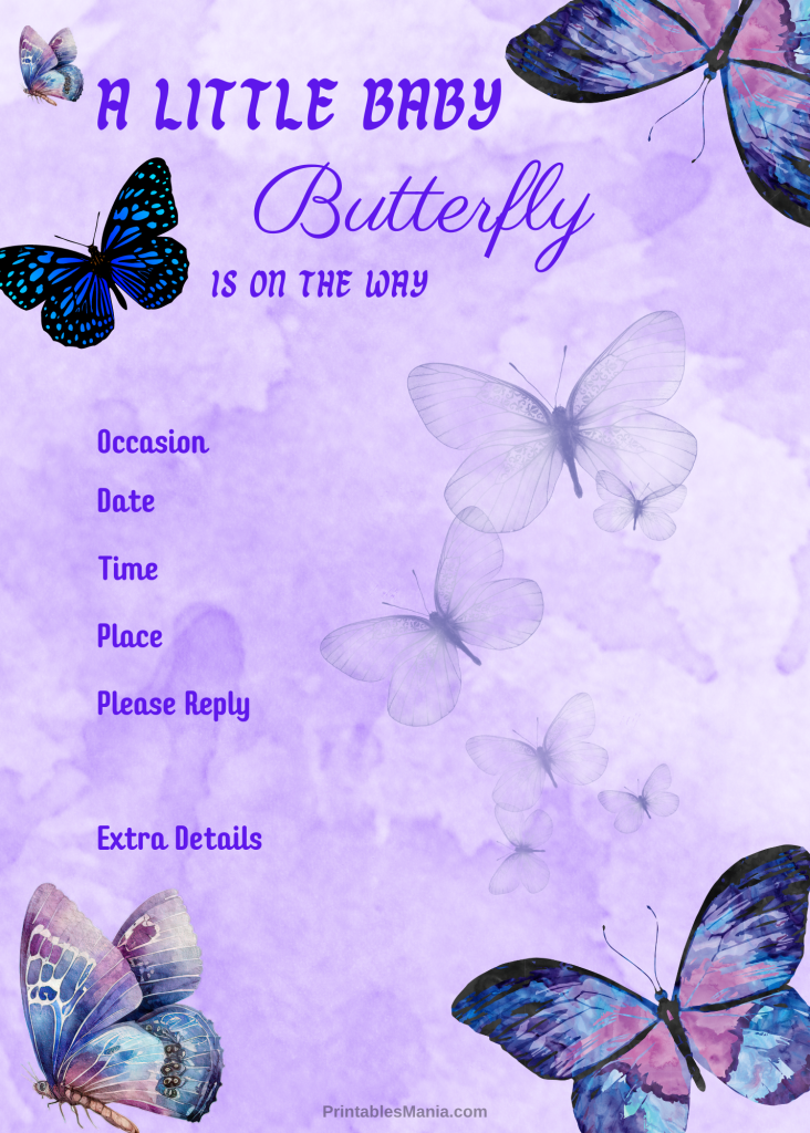 Printable Butterfly Baby Shower Invitation With Garden Theme