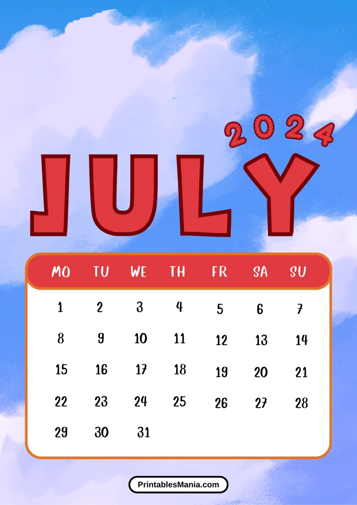 colorful july 2024 calendar template