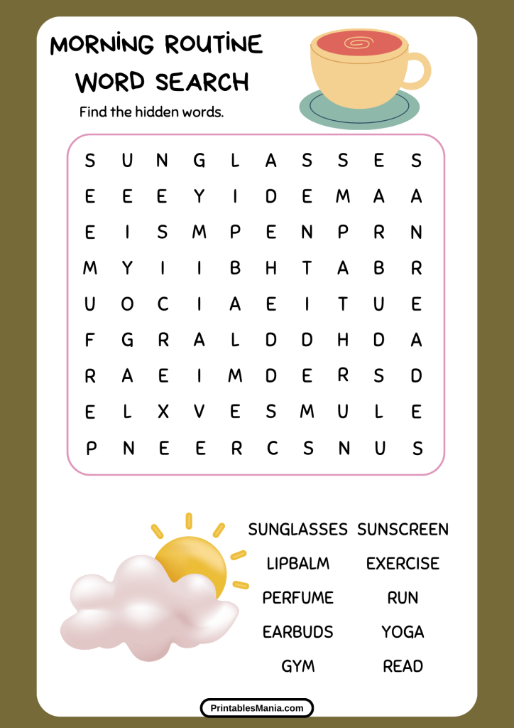 parent helping child with a morning routine word search at breakfast