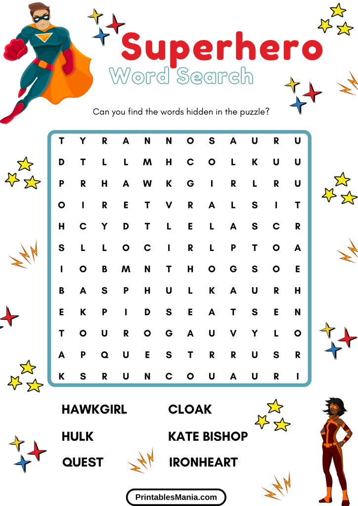 Superhero Word Search Challenge Featuring Female Superheroes