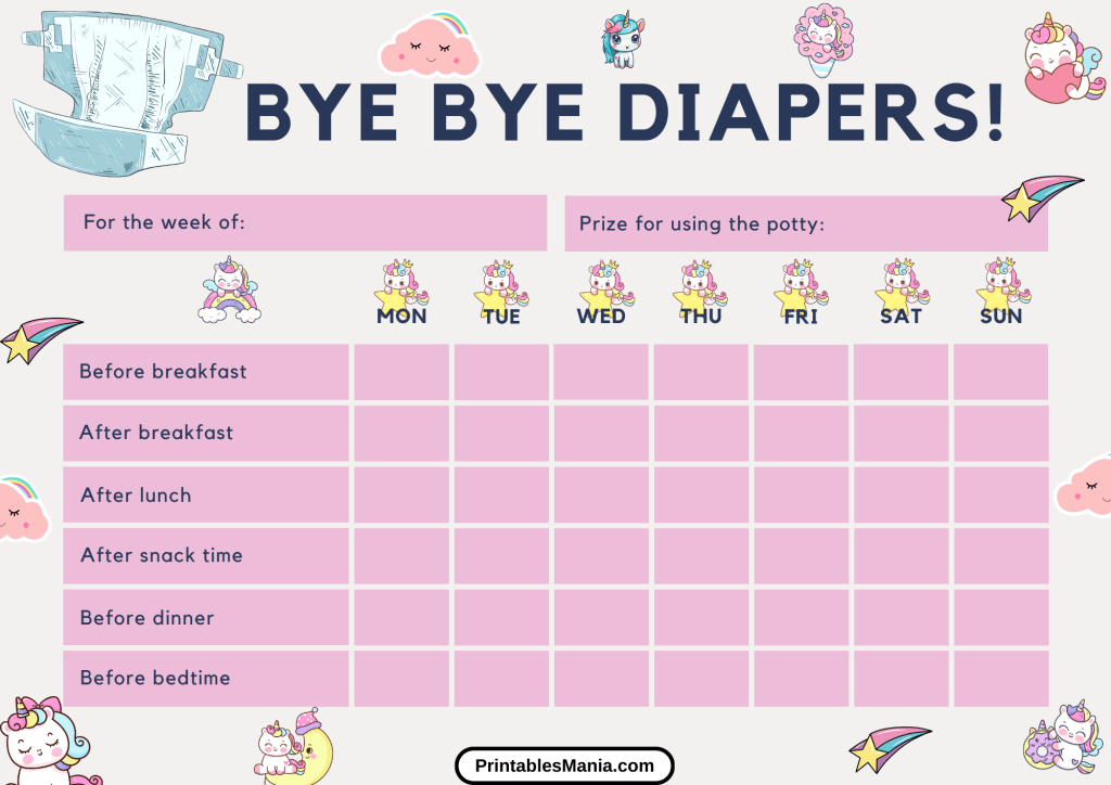 Potty Training Chart With Unicorn Design