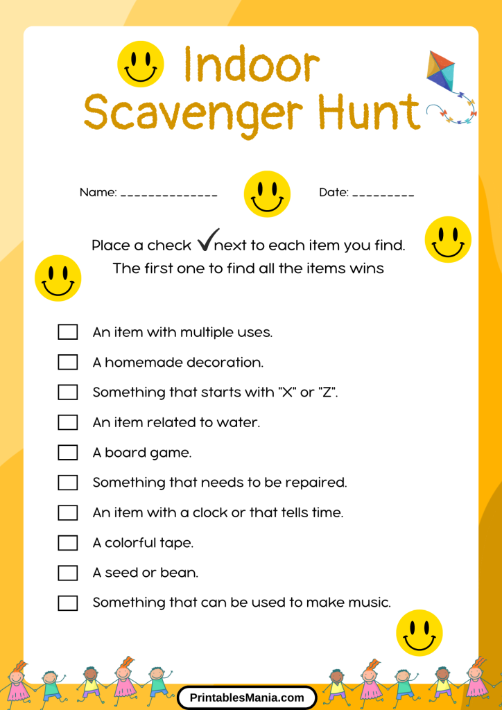 Free Printable Indoor Scavenger Hunt List Beside Crayons And Markers