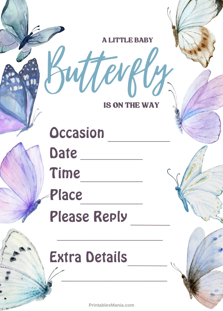 Butterfly-themed Baby Shower Invitation Printable For Boys