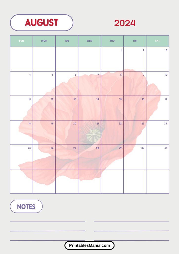 august calendar printable