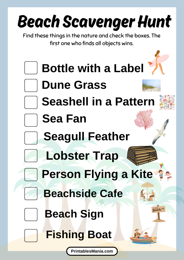 printable beach scavenger list