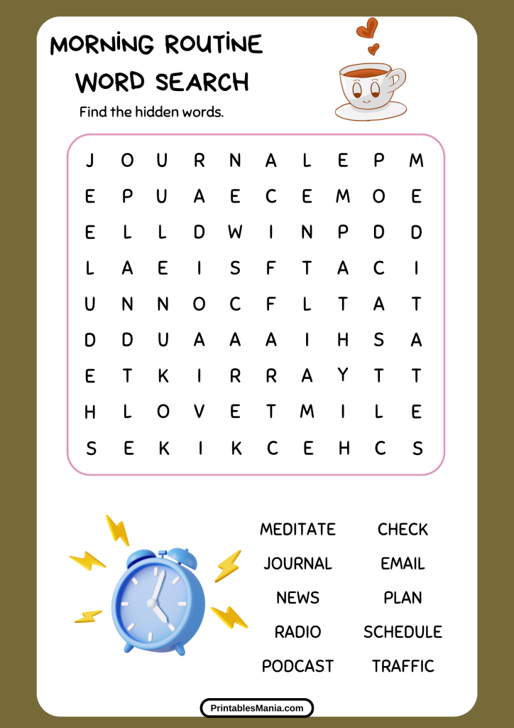 morning routine word search for enhancing cognitive skills