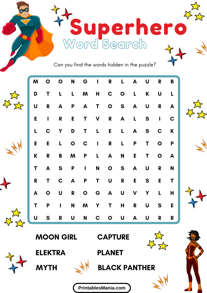 Advanced Superhero Word Search With Villains And Heroes