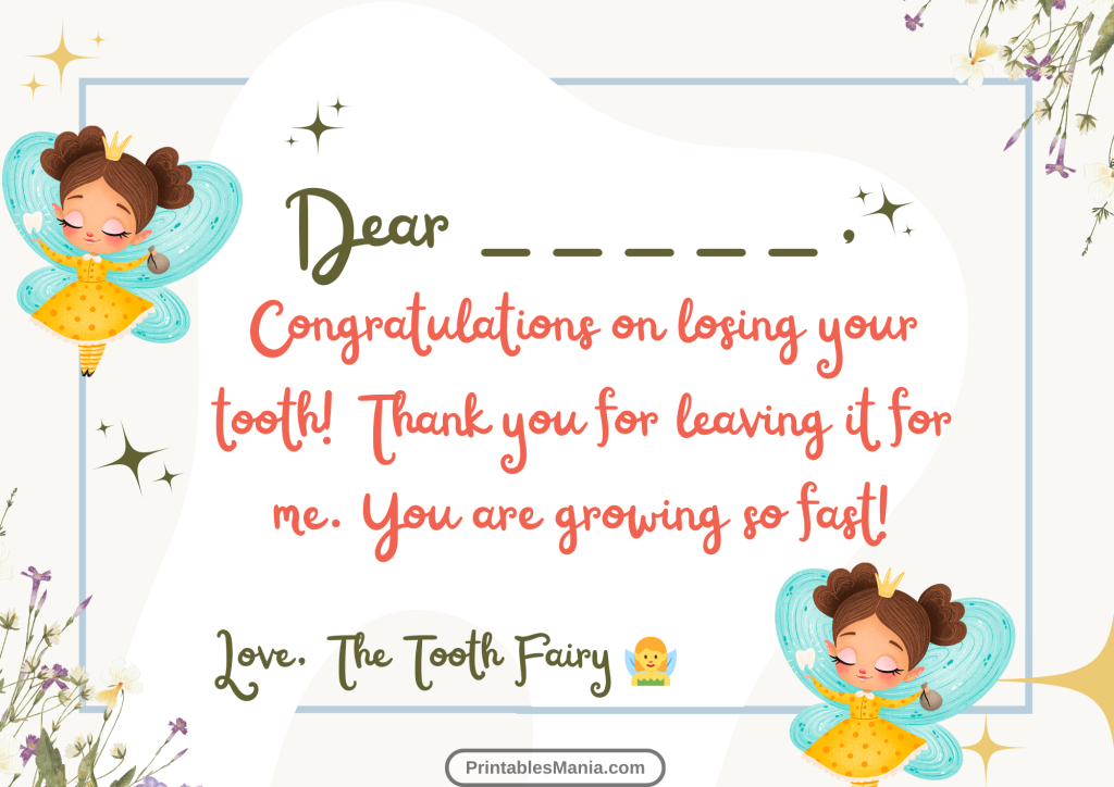 tooth fairy printable note