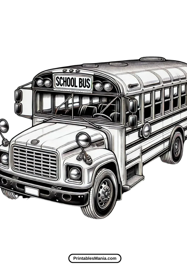 detailed school bus coloring sheet