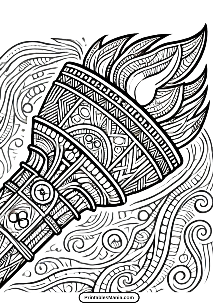 olympic torch coloring page with flames