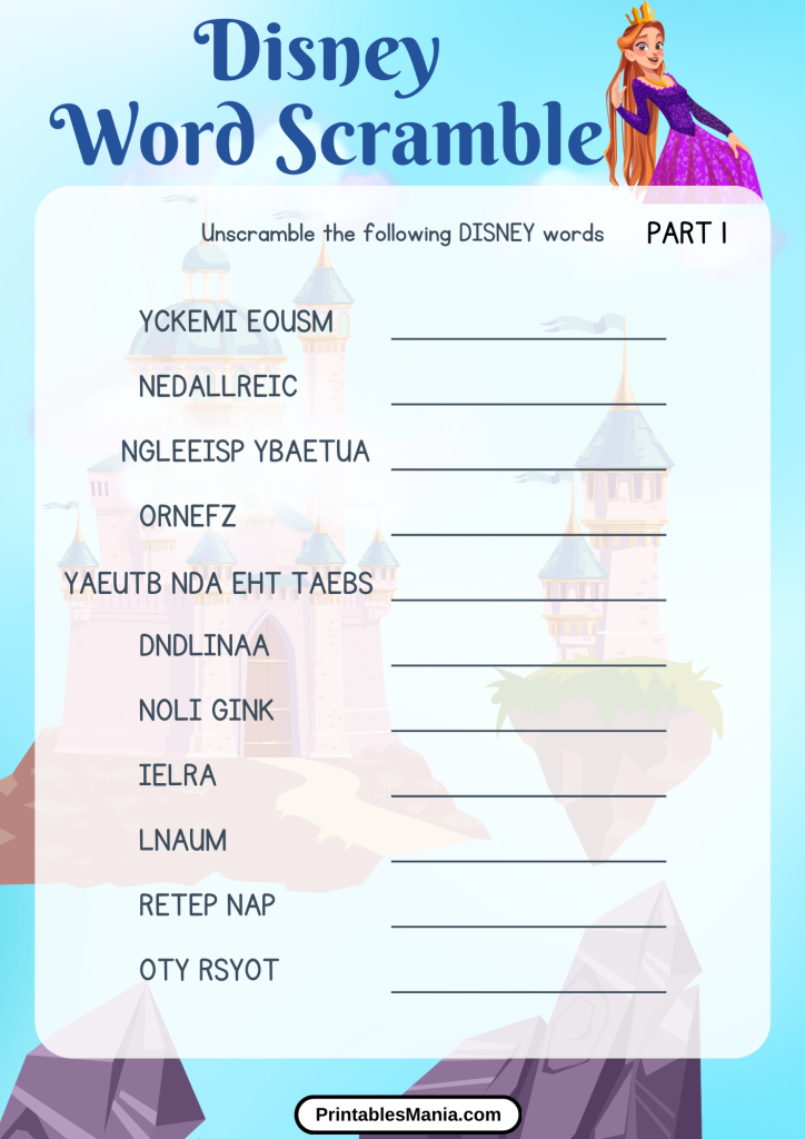 disney word scramble game for kids and adults