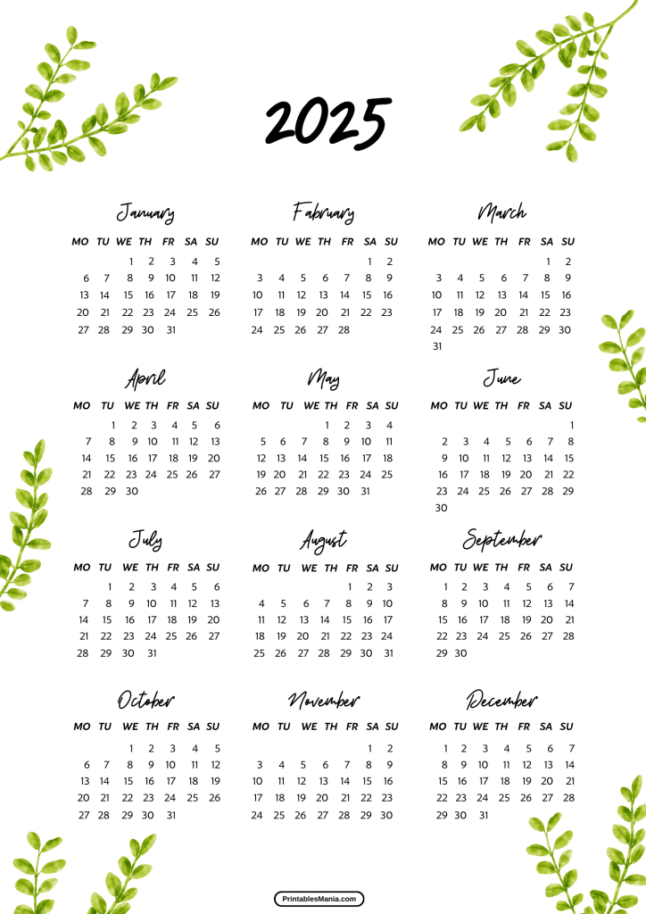 printable 2025 calendar one page