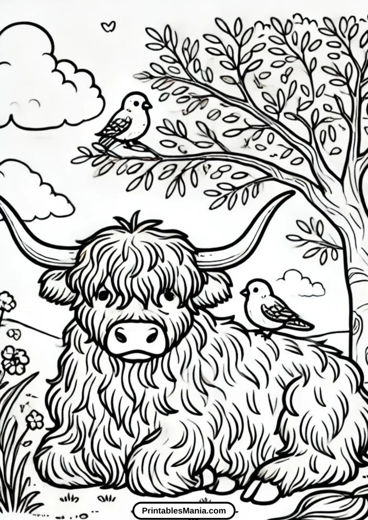 free highland cow coloring page PDF