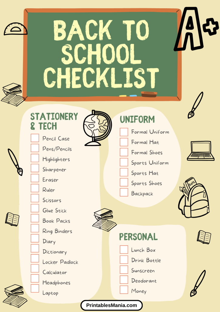 simple and easy-to-follow back to school checklist PDF