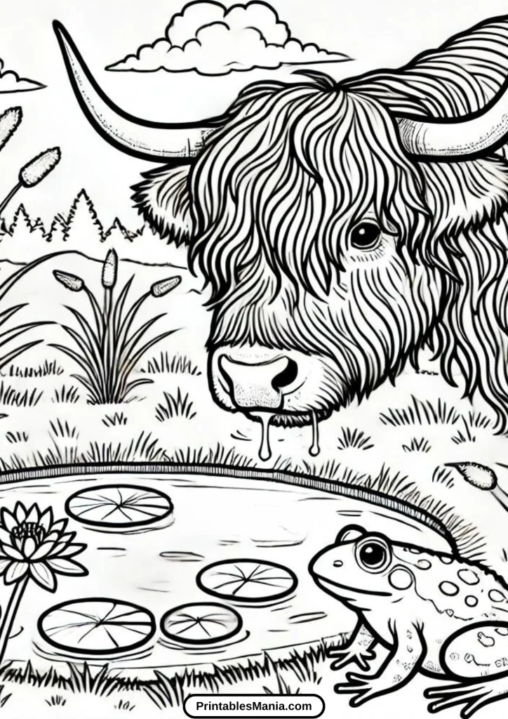 highland cow illustration for coloring