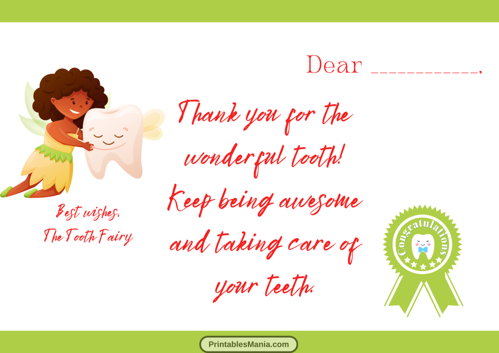 personalized tooth fairy note printable