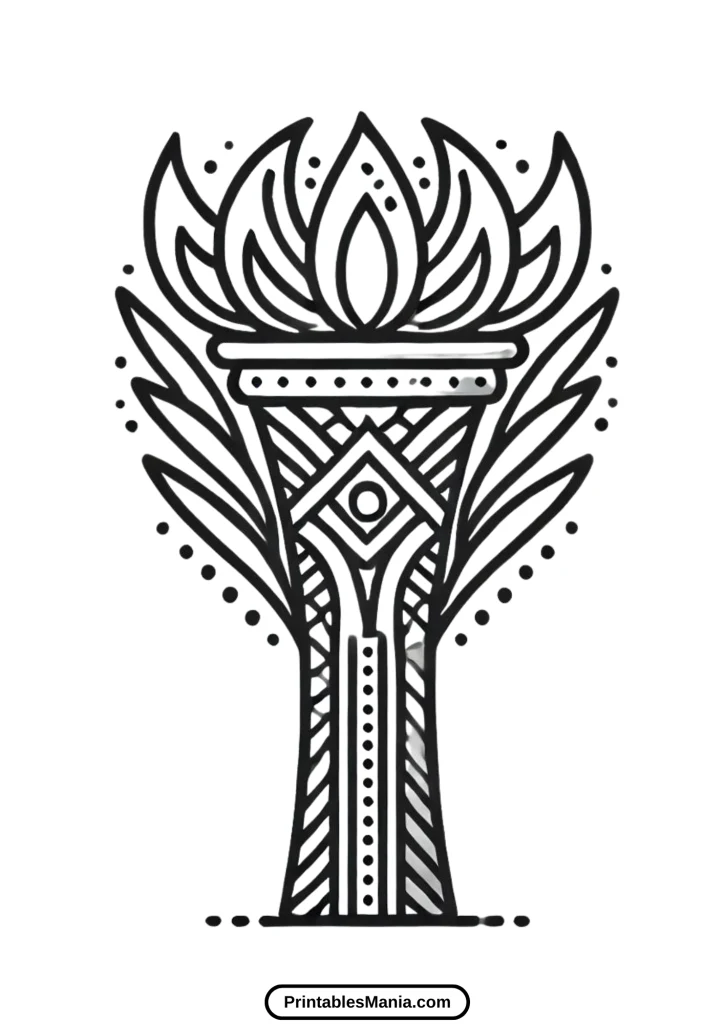 olympic torch with stylized flame coloring page