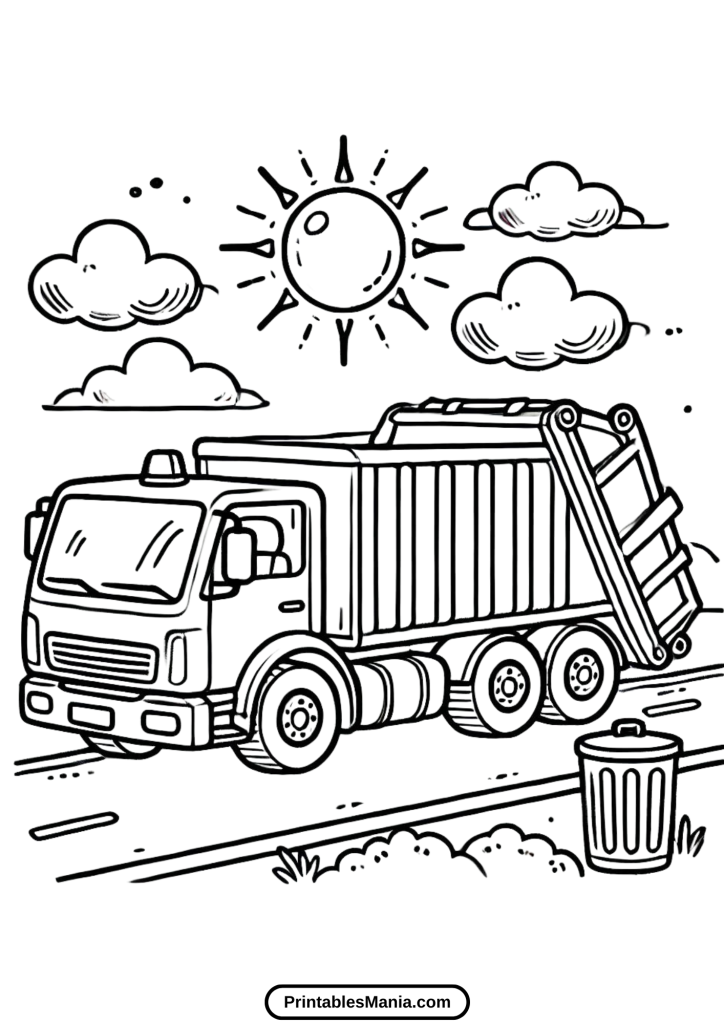 garbage truck coloring page printable pdf