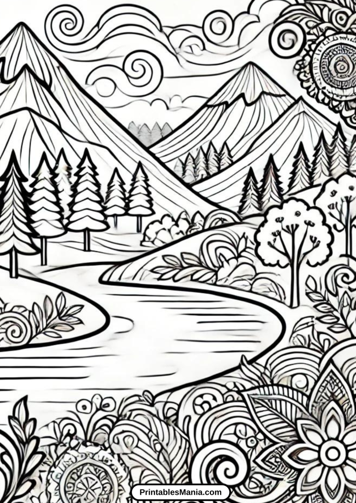 mountain path coloring page