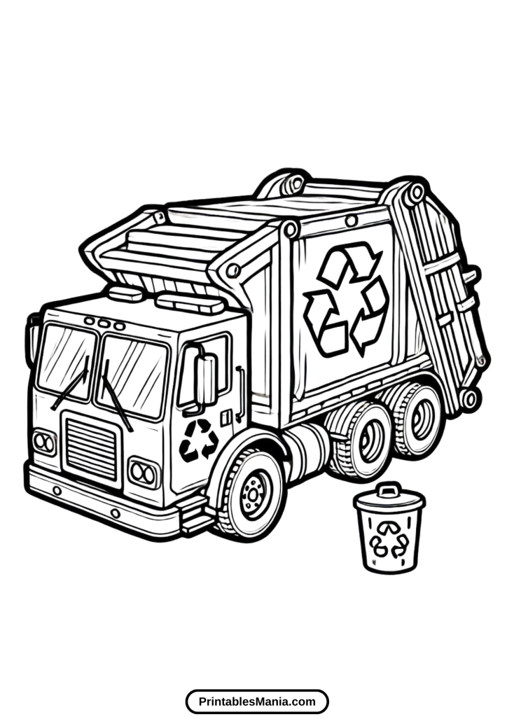 easy garbage truck coloring page for young artists