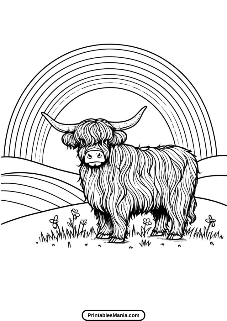 realistic highland cow coloring sheet