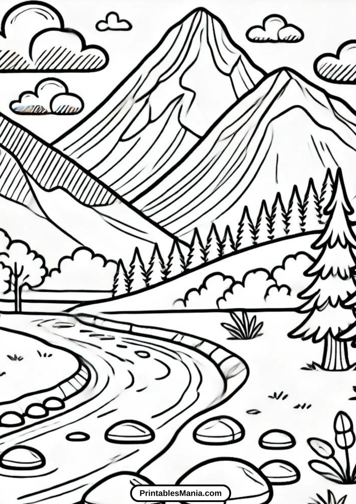 winter landscape coloring pages