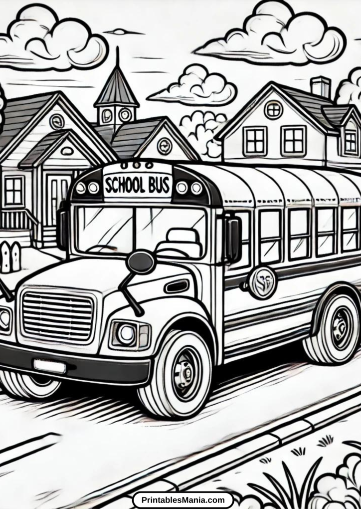 printable school bus coloring page PDF