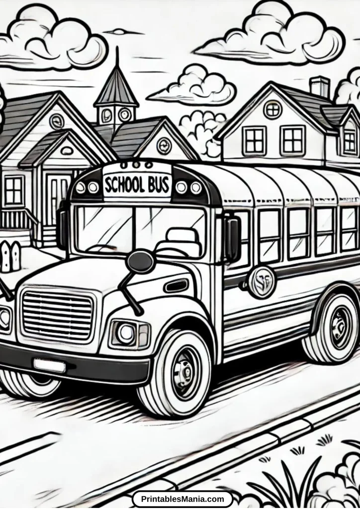 printable school bus coloring page PDF