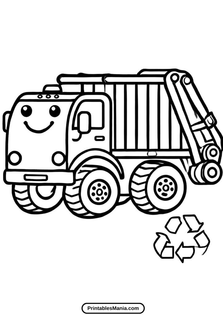 cute garbage truck coloring page for toddlers