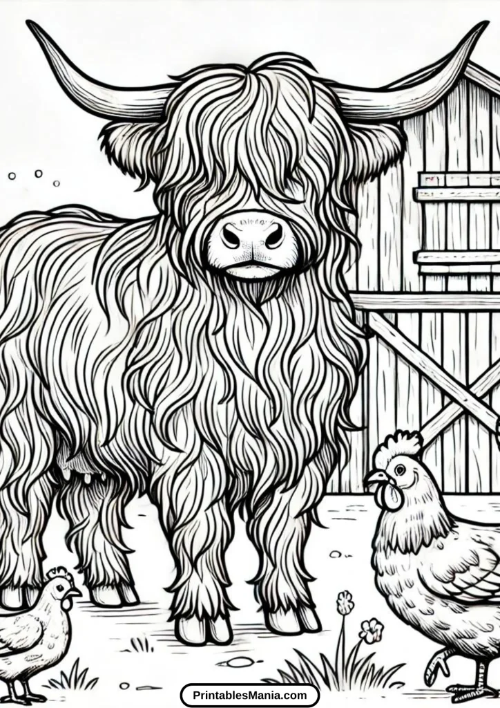 cute highland cow coloring page for children