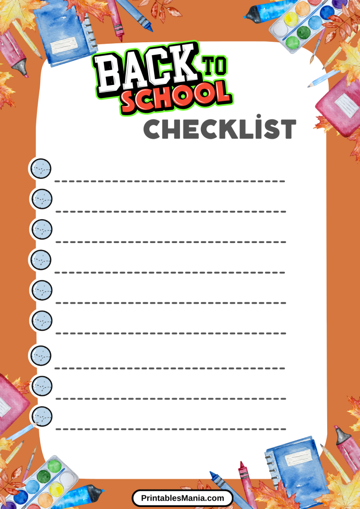 back to school checklist with checkboxes for organization