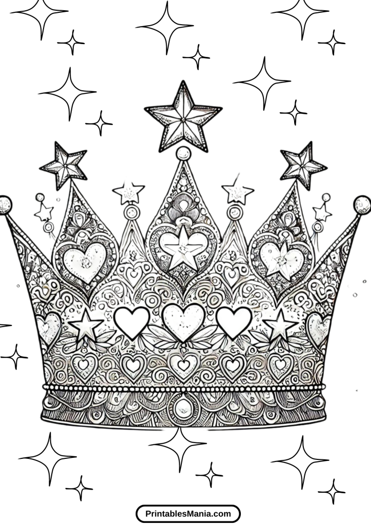 coloring page with crown and jewels