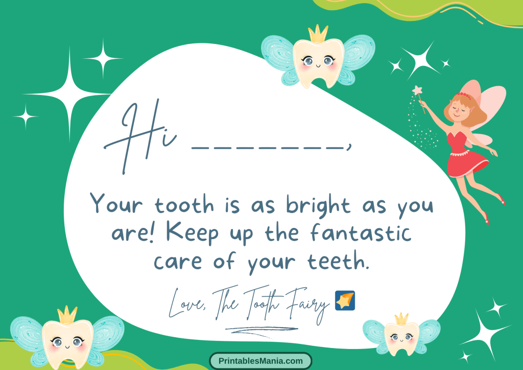 charming tooth fairy note for boys