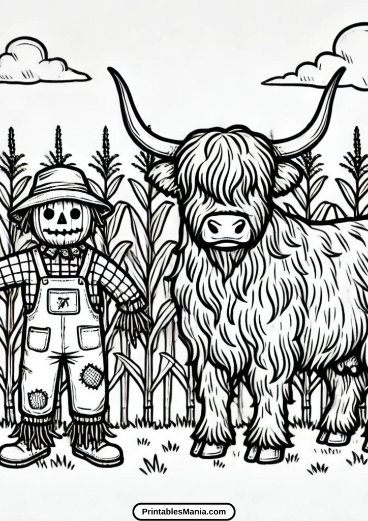 highland cow coloring page for relaxation