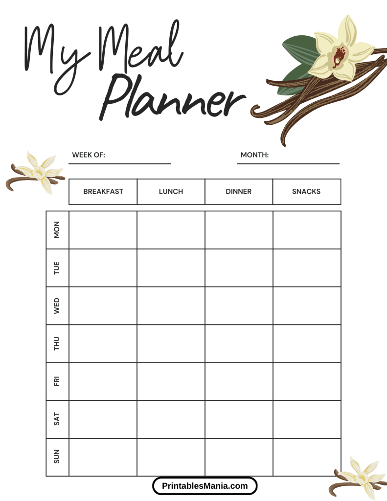 minimalist meal planner template PDF