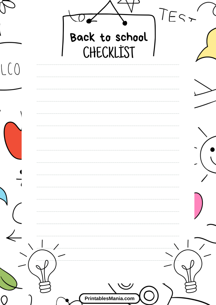 student-friendly back to school checklist with fun designs