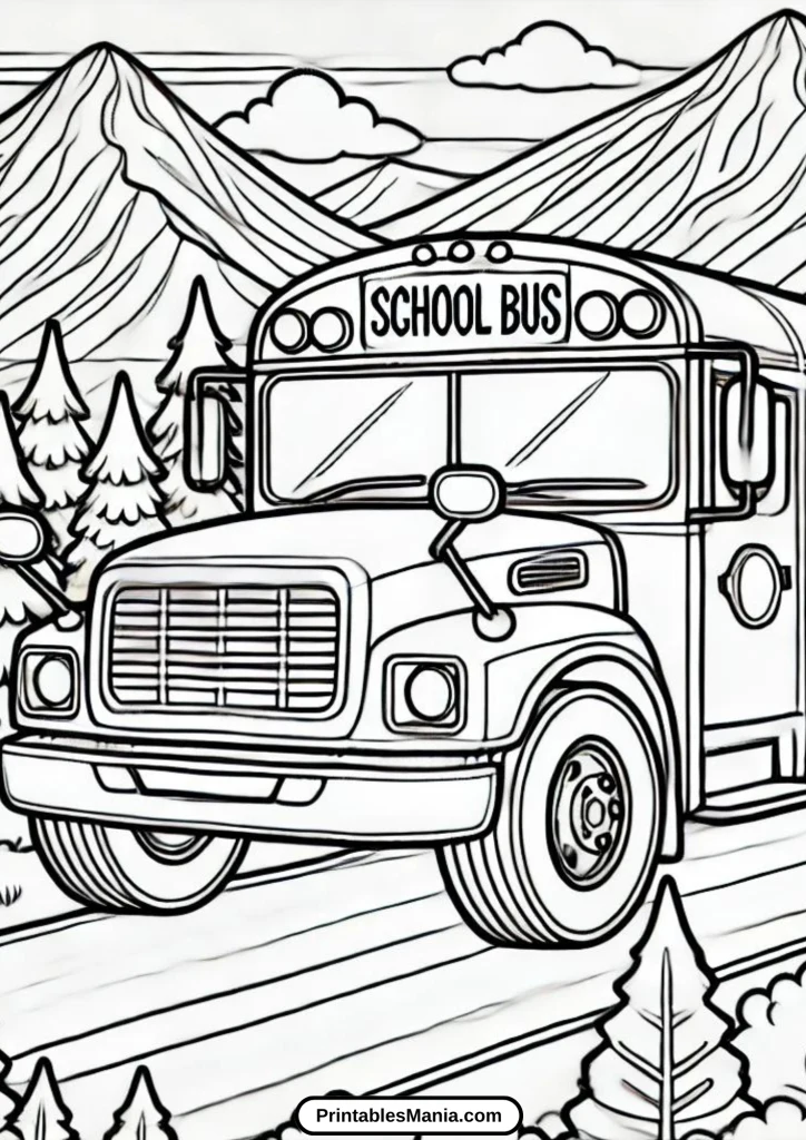 school bus on the road coloring pag