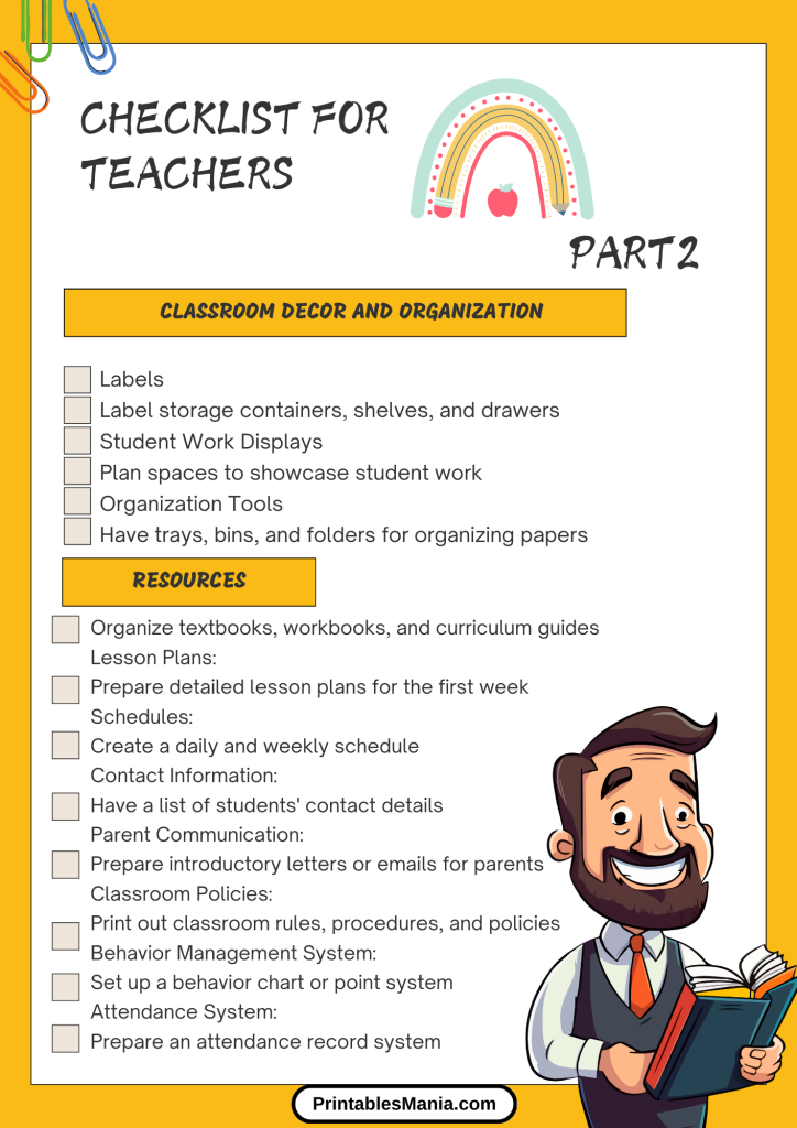 back to school checklist for teachers pdf