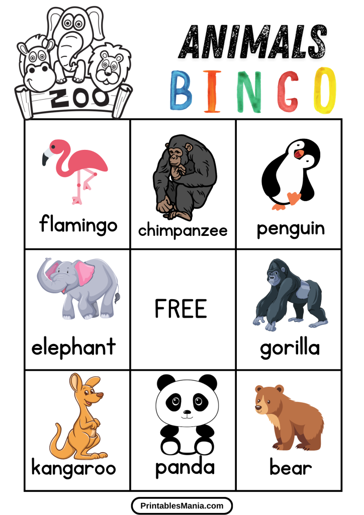 animal bingo free printable