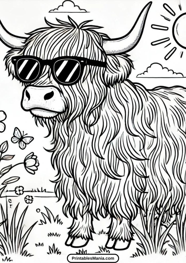 free download highland cow coloring page