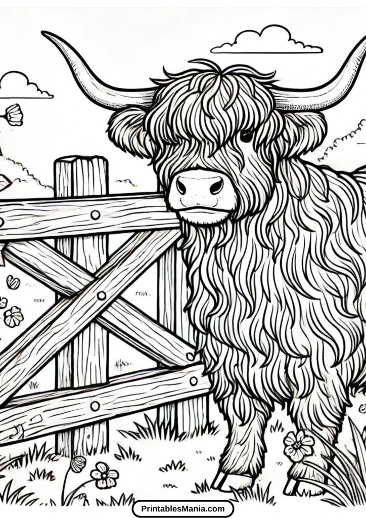 printable highland cow art activity for kids