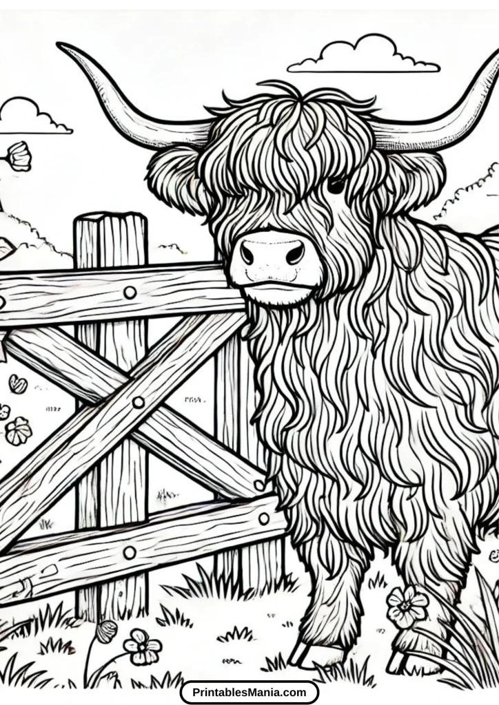 printable highland cow art activity for kids