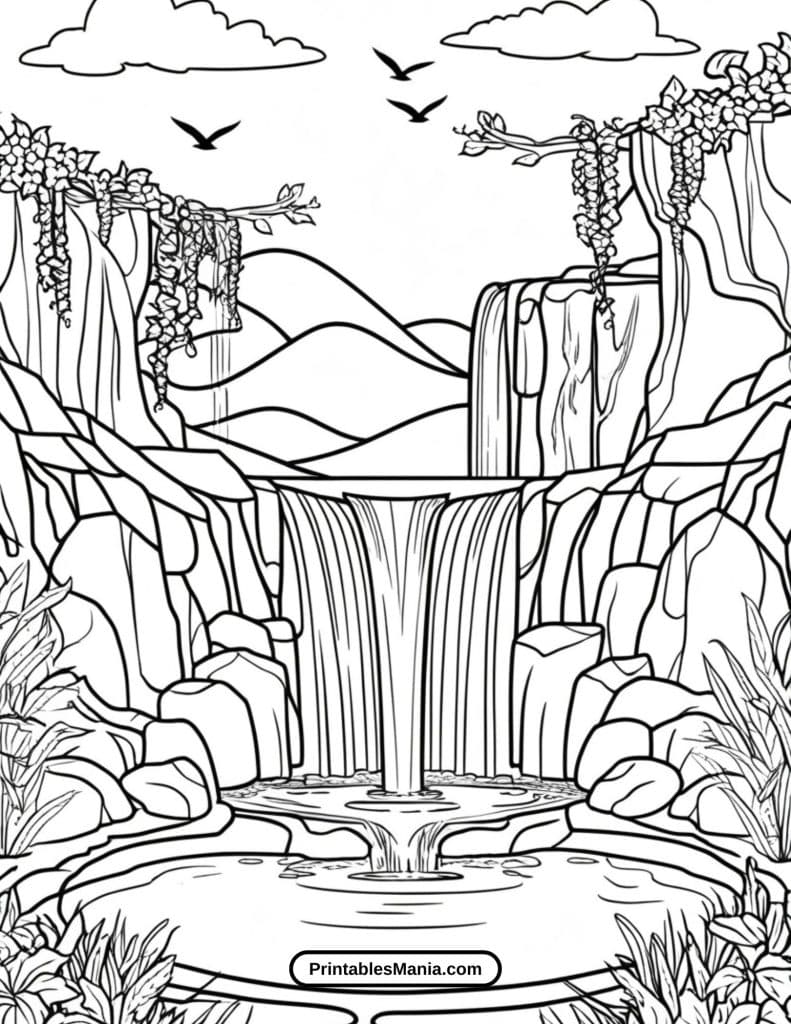 beautiful outdoor scenery coloring page for relaxation