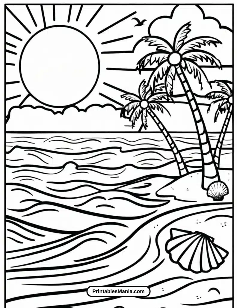 nature landscape coloring page for stress relief