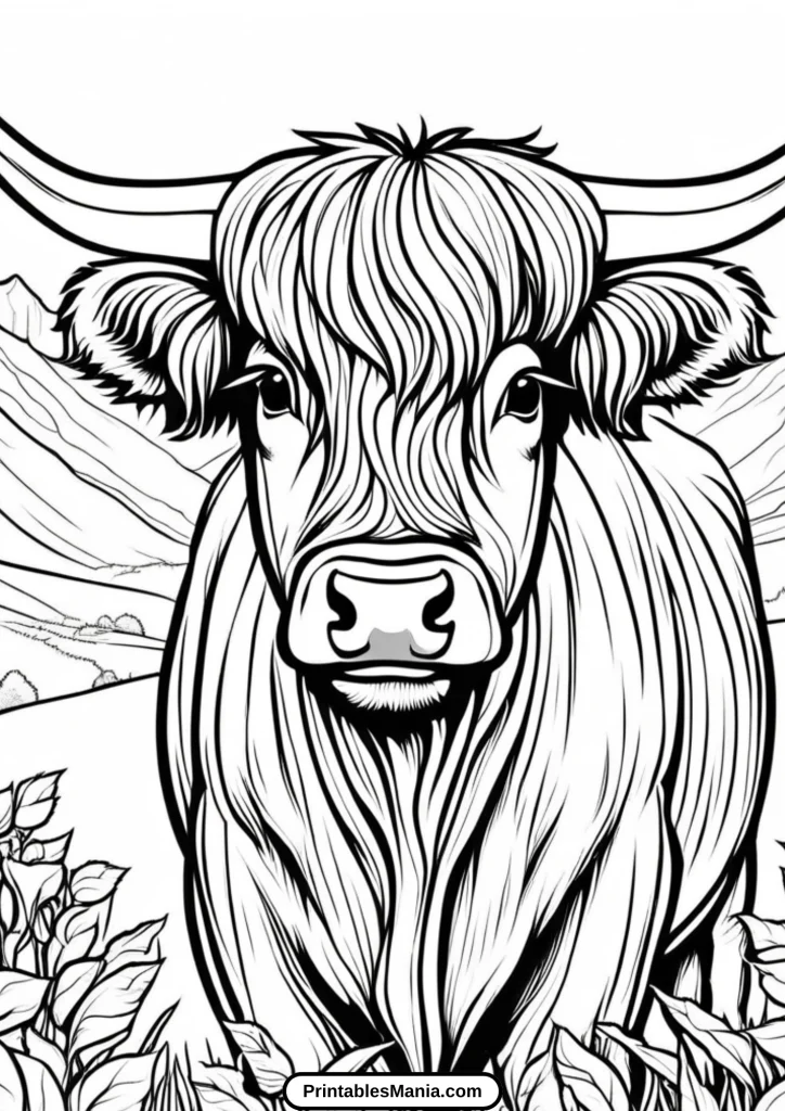 highland cow printable for creative coloring