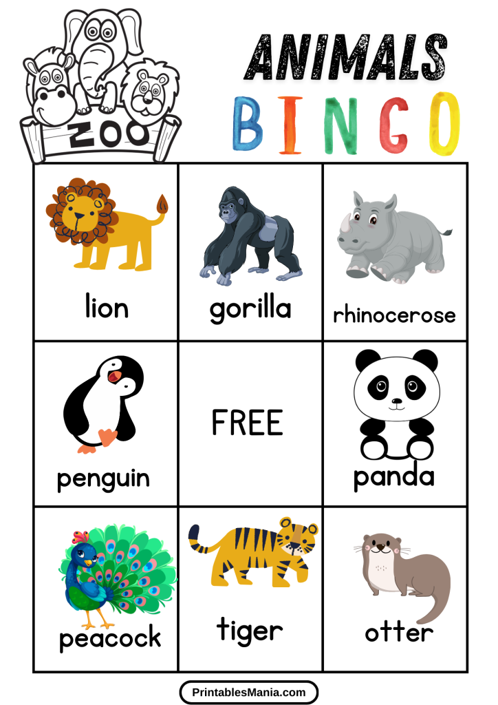 zoo animal bingo printable