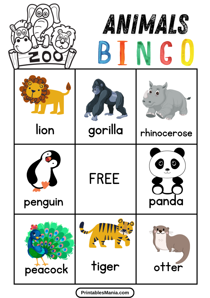 Zoo Animal Bingo Free Printable - 3 3 848x1200 