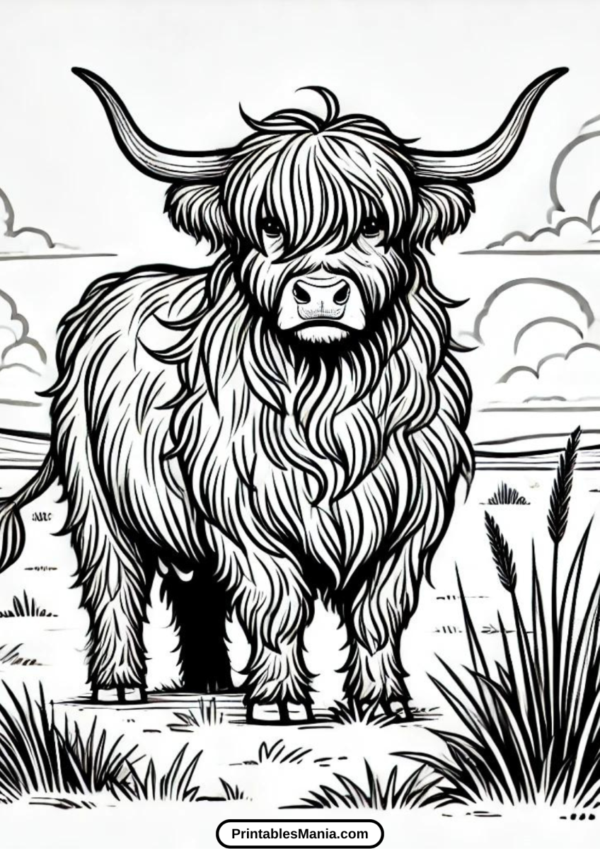 Highland Cow Coloring Page - Printables Mania