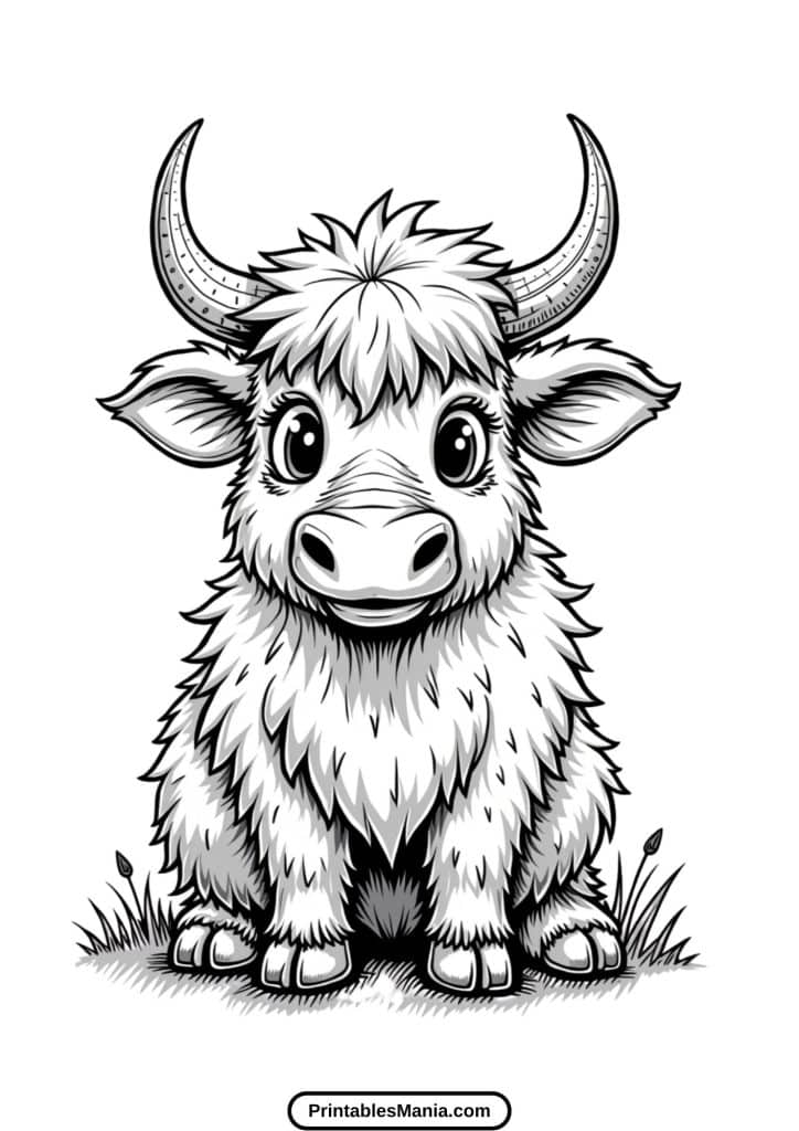 highland cow farm scene coloring page – easy to print